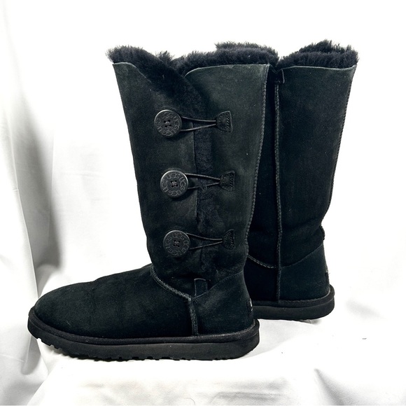 UGG Bailey Button Triplet II Sheepskin Tall Boots Black Size 8 - Picture 9 of 13